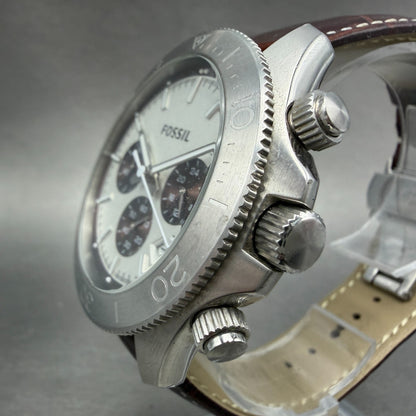 Fossil Chronograph Dive Watch Men White Dial Steel Date Round CH-2857 New Batt2