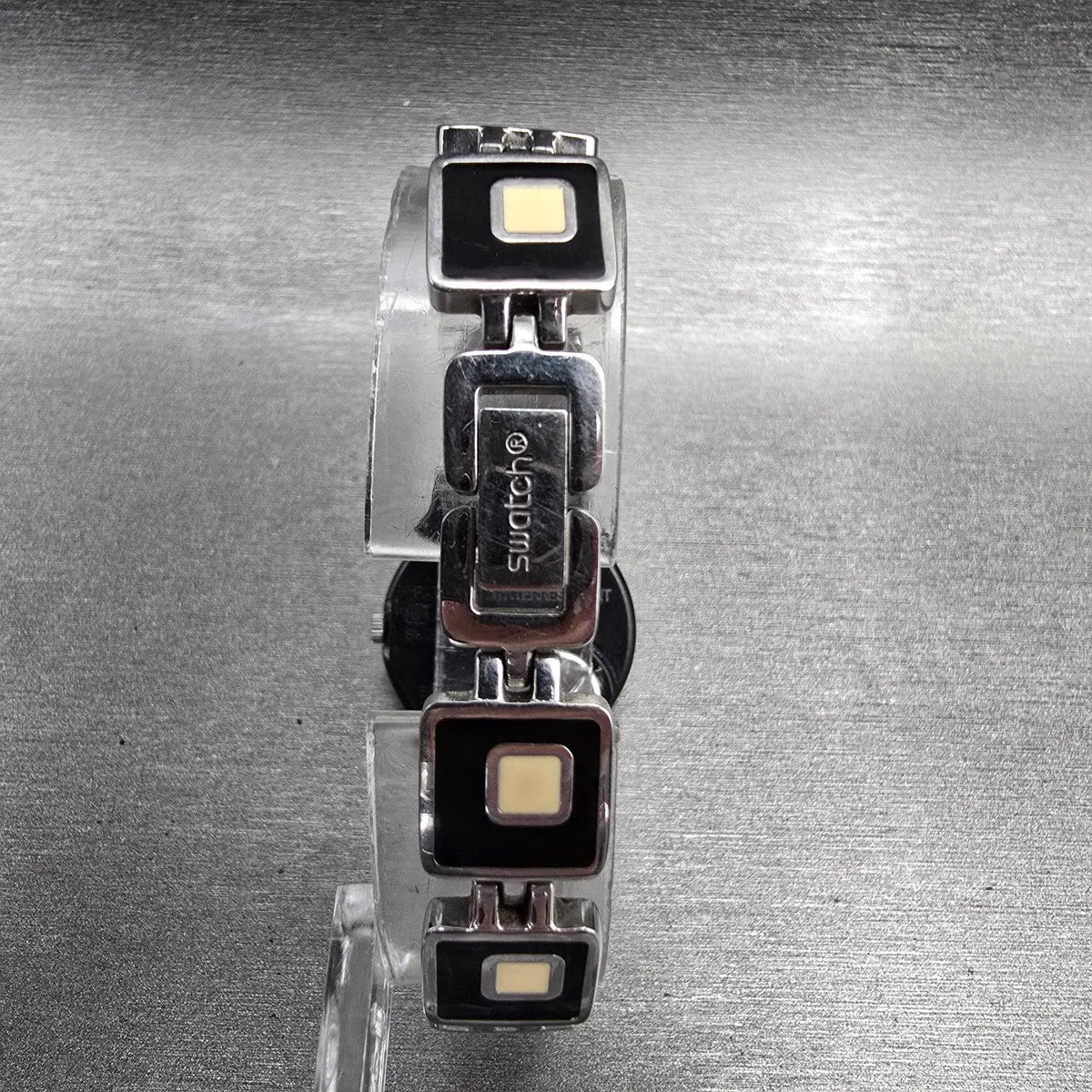 Swatch Chessboard Watch Women 25mm Cream Dial Black Case LB160G New Battery CH27