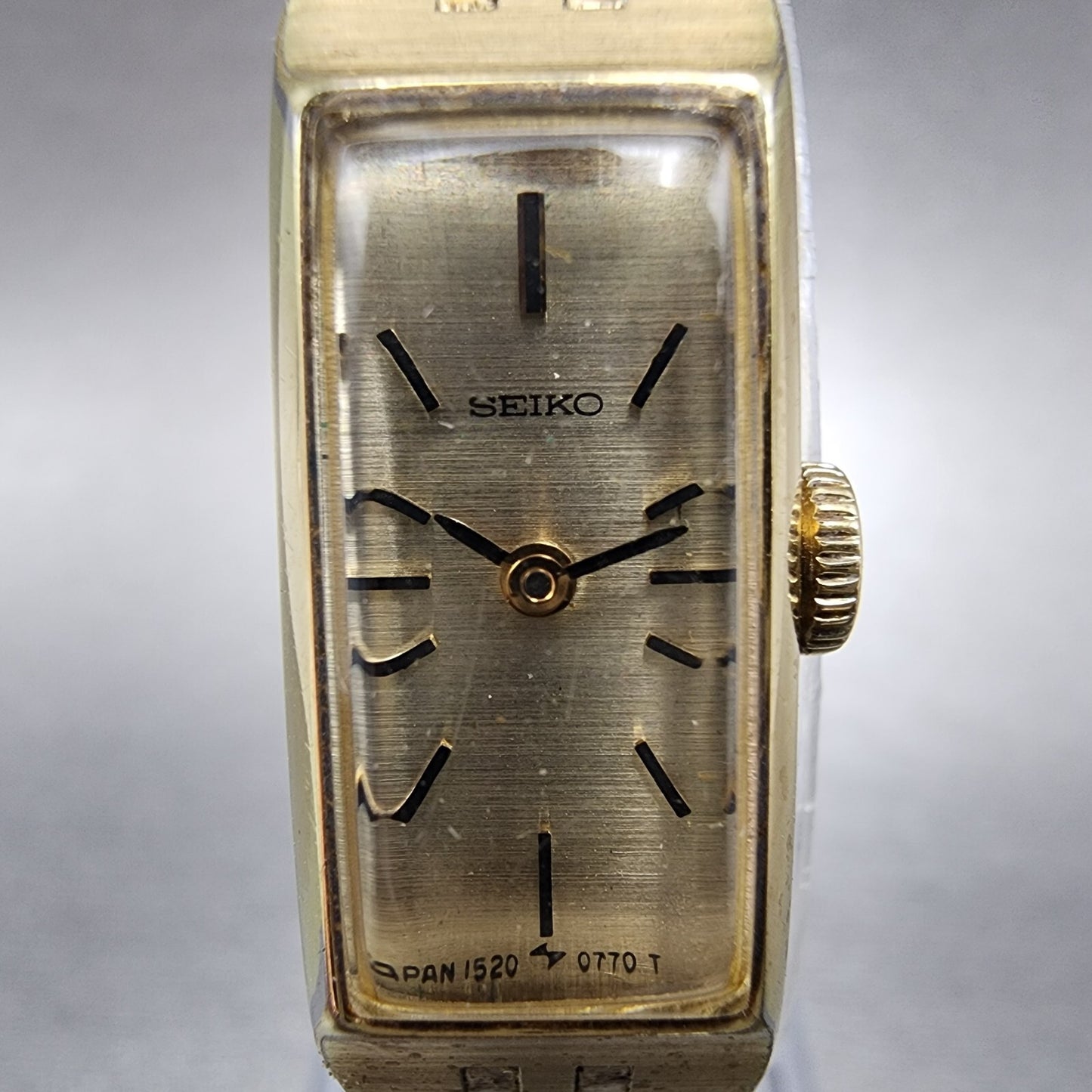 Seiko Tank Watch Women 12mm Champagne Dial Gold Tone Rectangle Manual Wind Runs1