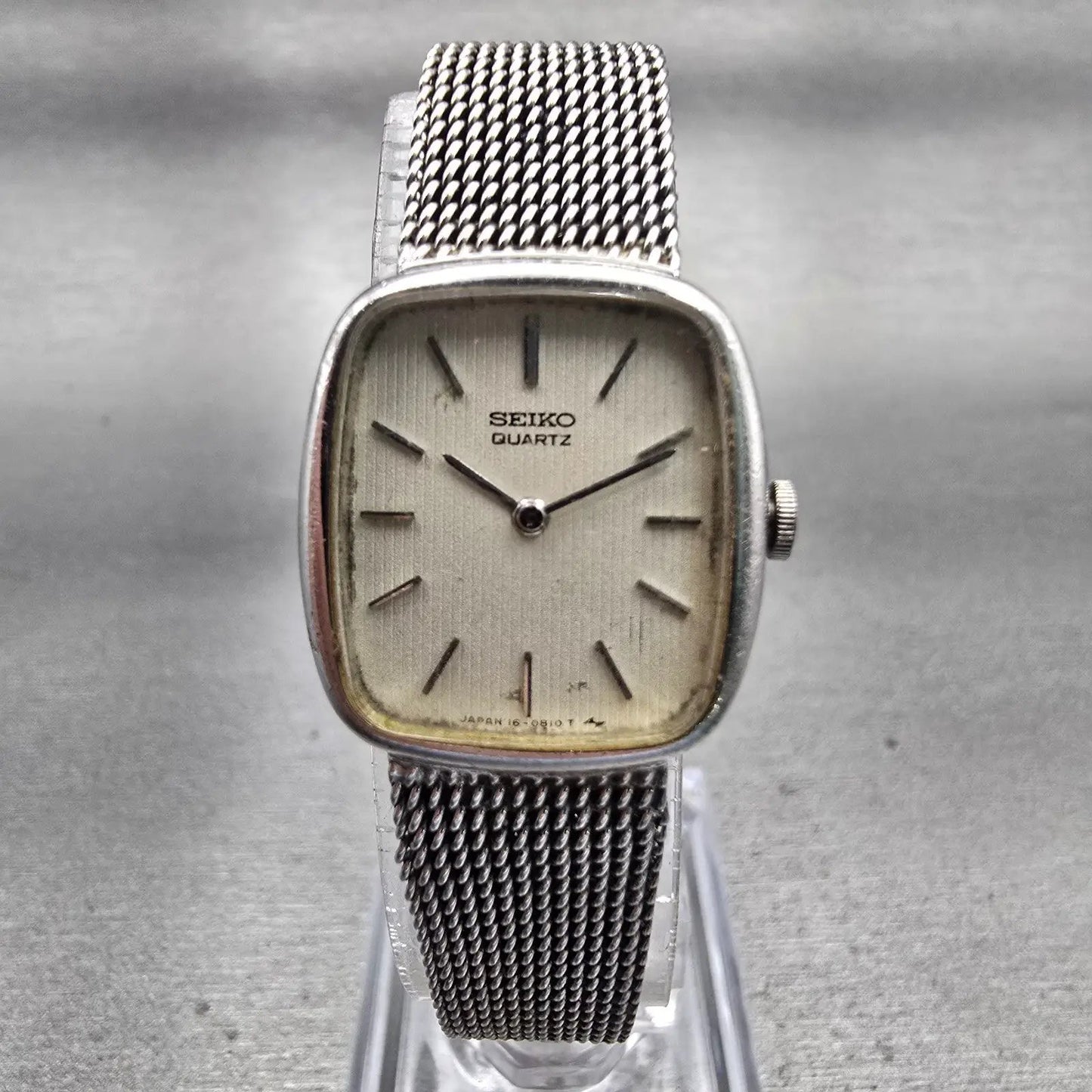 Seiko Watch Women 20mm Silver Dial Silver Tone Rectangle 16-5259 New Battery VTG0