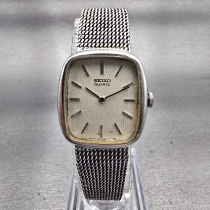 Seiko Watch Women 20mm Silver Dial Silver Tone Rectangle 16-5259 New Battery VTG0