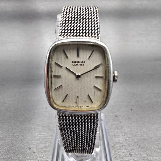 Seiko Watch Women 20mm Silver Dial Silver Tone Rectangle 16-5259 New Battery VTG0