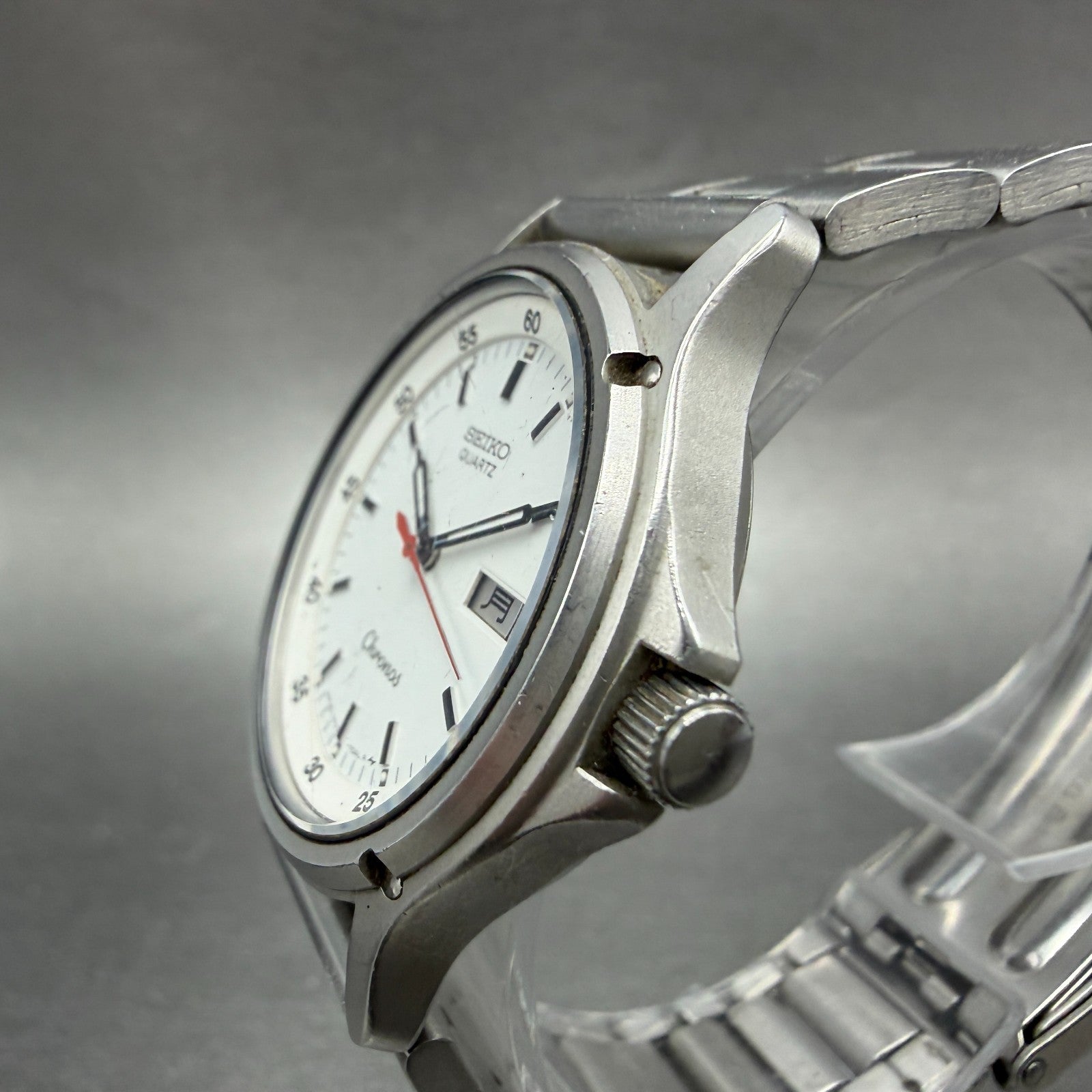 Seiko Chronos Watch Men 34mm White Dial Silver Tone Daydate 7433-7030 NewBattery2