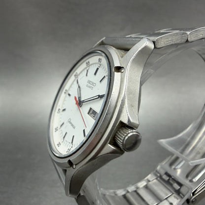 Seiko Chronos Watch Men 34mm White Dial Silver Tone Daydate 7433-7030 NewBattery2