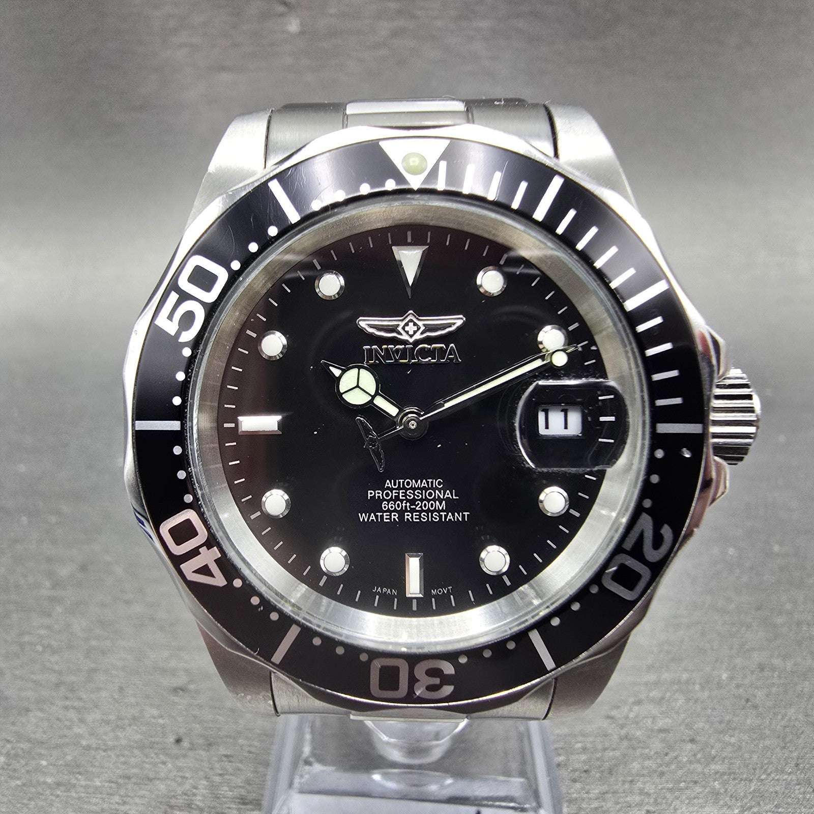 Invicta Pro Diver Automatic Watch Men 40mm Black Dial Silver Tone Date PARTS0