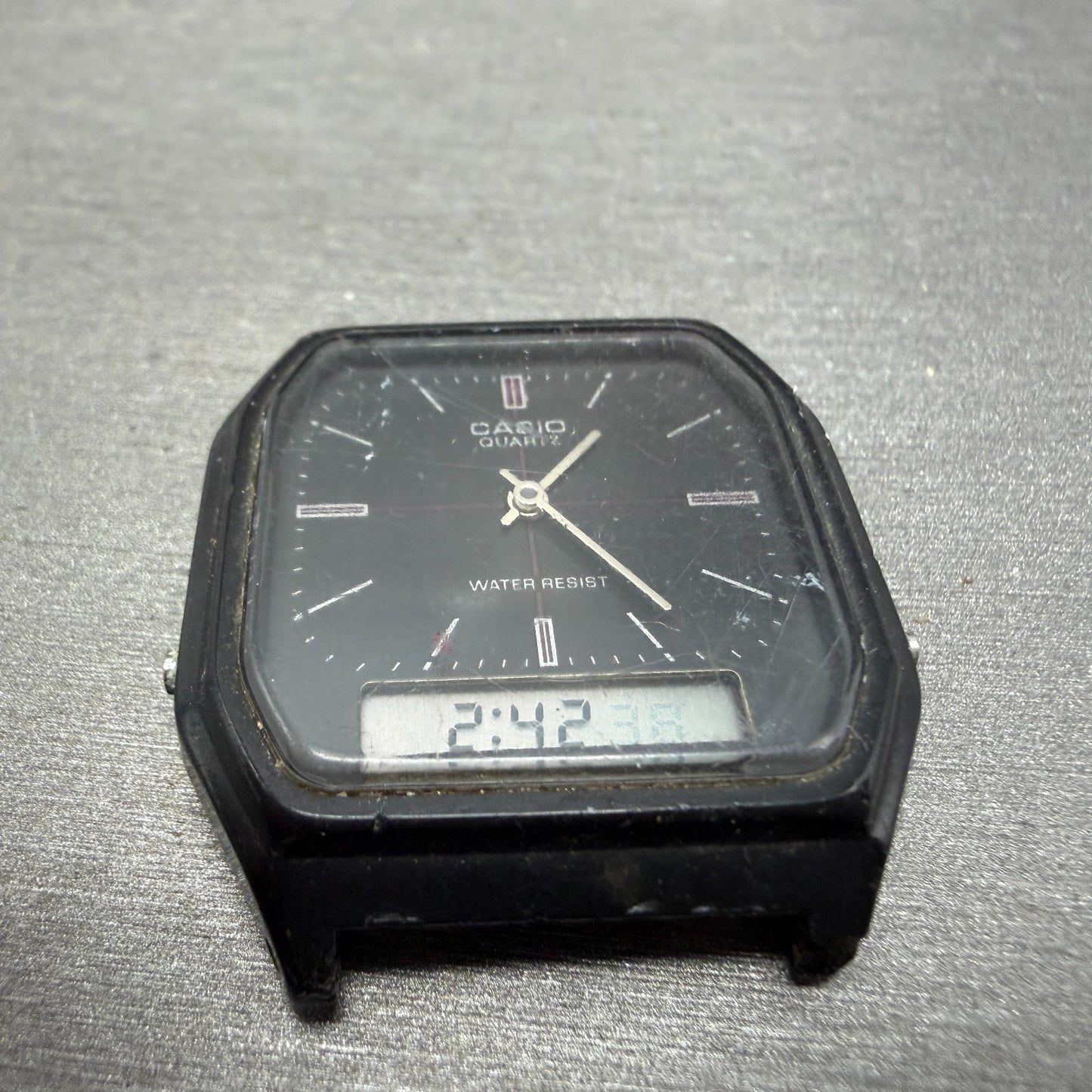 Casio AQ-8W Watch Men 33mm Analog Digital Black Octagon LCD VTG PARTS2
