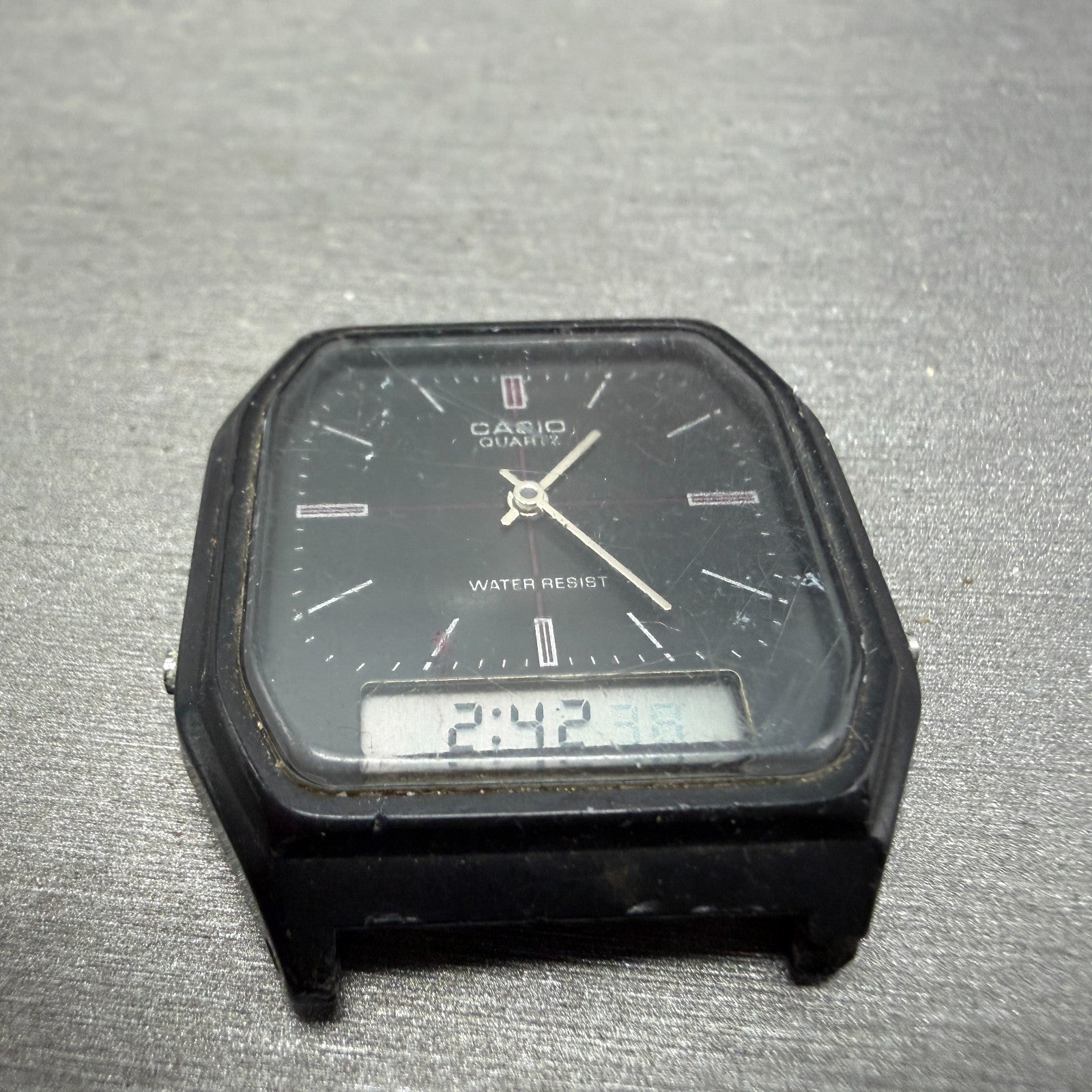 Casio AQ-8W Watch Men 33mm Analog Digital Black Octagon LCD VTG PARTS2