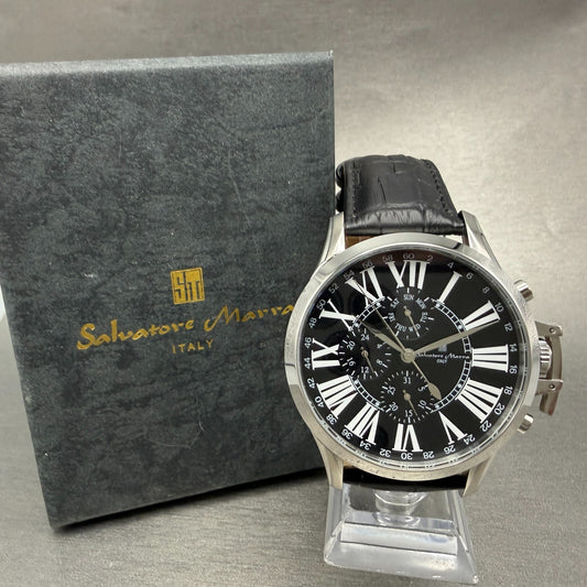 Salvatore Marra Chronograph Watch Men 48mm Black Dial Steel Date Round new batt0