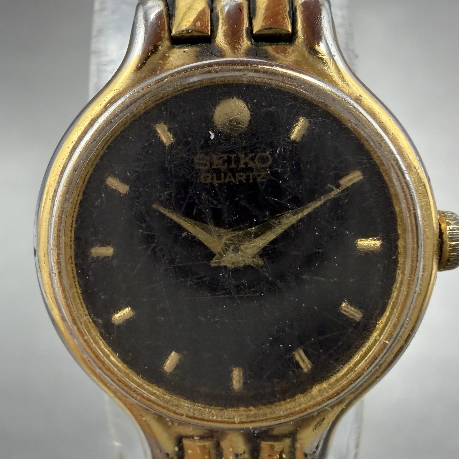 Seiko Watch Women 19mm Black Dial Gold Tone Round Vintage 1N00-0B29 New Battery1
