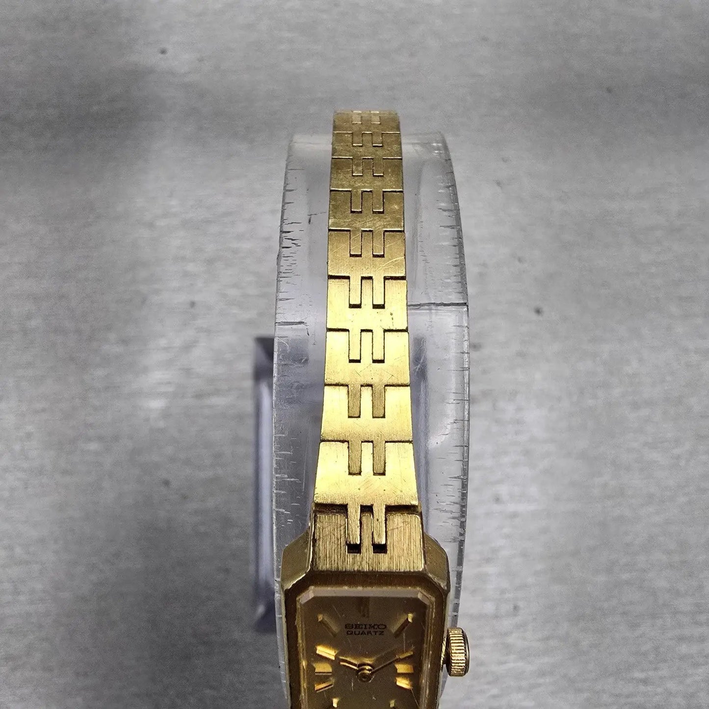 Seiko Watch Women 12mm Gold Dial Gold Tone Rectangle 1320-5029 New Battery VTG F4