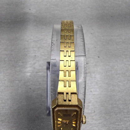 Seiko Watch Women 12mm Gold Dial Gold Tone Rectangle 1320-5029 New Battery VTG F4