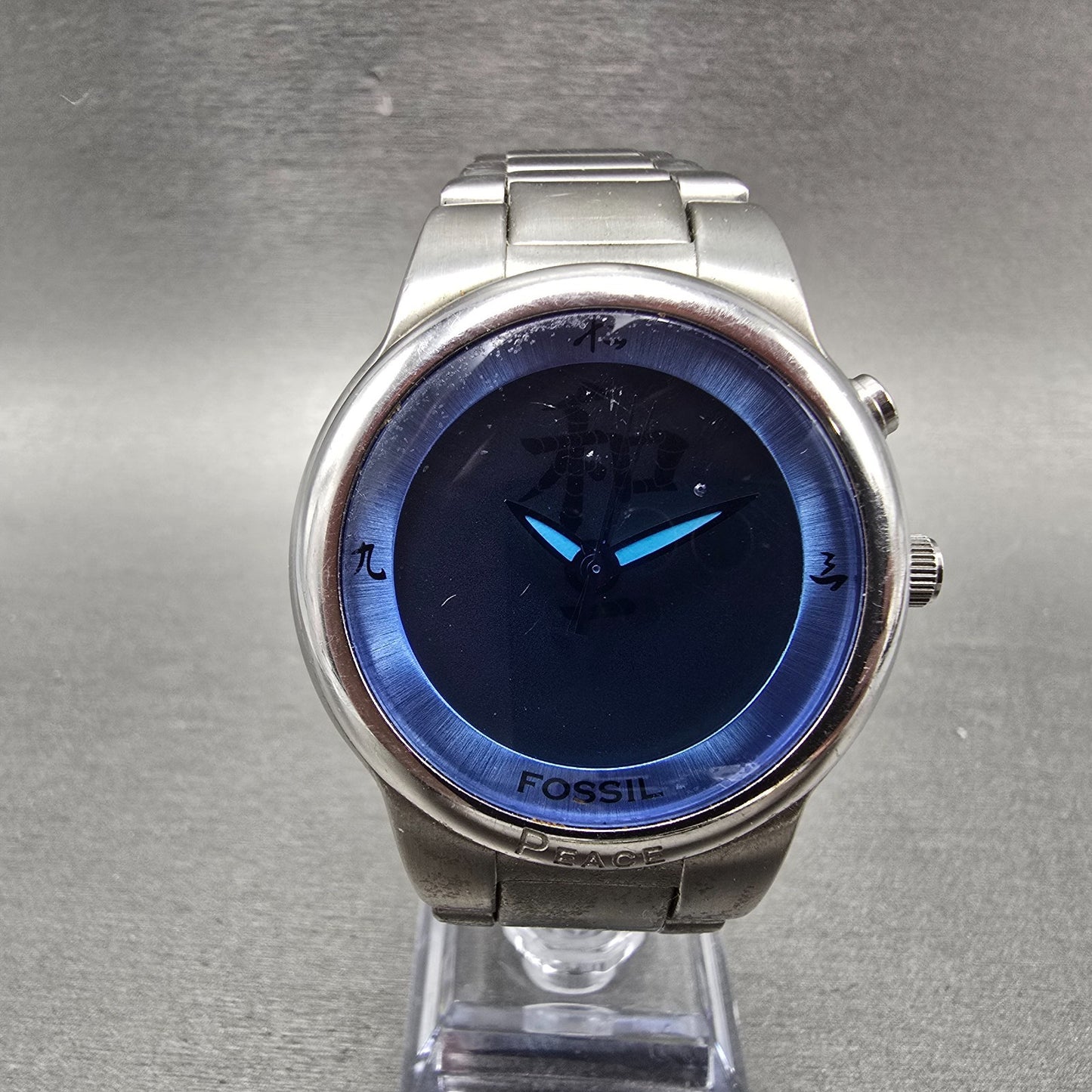 Fossil Big Tic Watch Men 41mm Blue Dial Silver Kanji Round JR-8084 New battery0