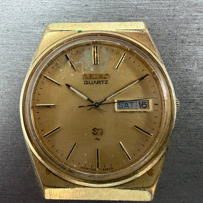Seiko SQ Watch Men 34mm Champagne Dial Gold Tone Daydate Round 7123-8310 PARTS2