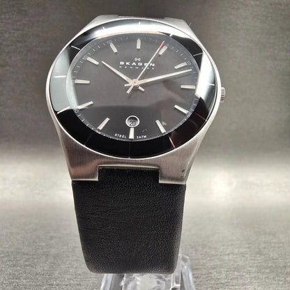 Skagen Aktiv Watch Men 38mm Black Dial Silver Tone Date Round SKW6039 New Batt5
