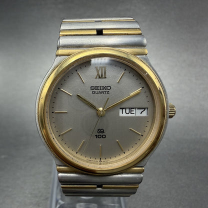 Seiko SQ Watch Men 33mm Silver dial Two Tone Round Daydate 8123-6299 New Battery0