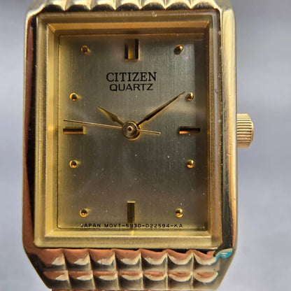 Citizen Watch Women 17mm Gold Dial Gold Tone Rectangle 5930-S99159 New Battery1