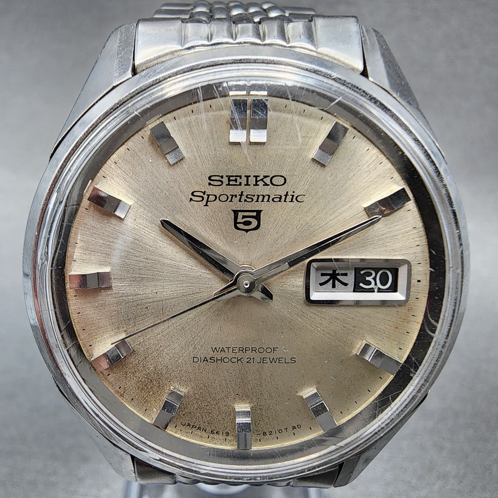 Seiko 5 Sportsmatic Watch Men 36mm Silver Dial Steel Daydate Automatic Runs1