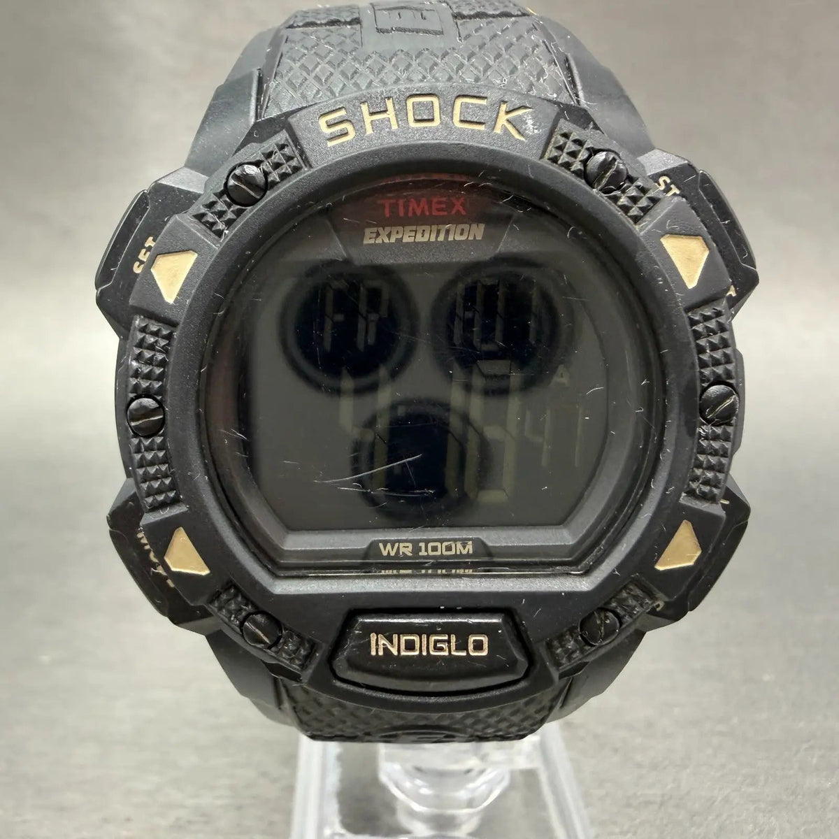 Timex Expedition Base Shock Watch Men 45mm Black Alarm Chrono Round New battery0
