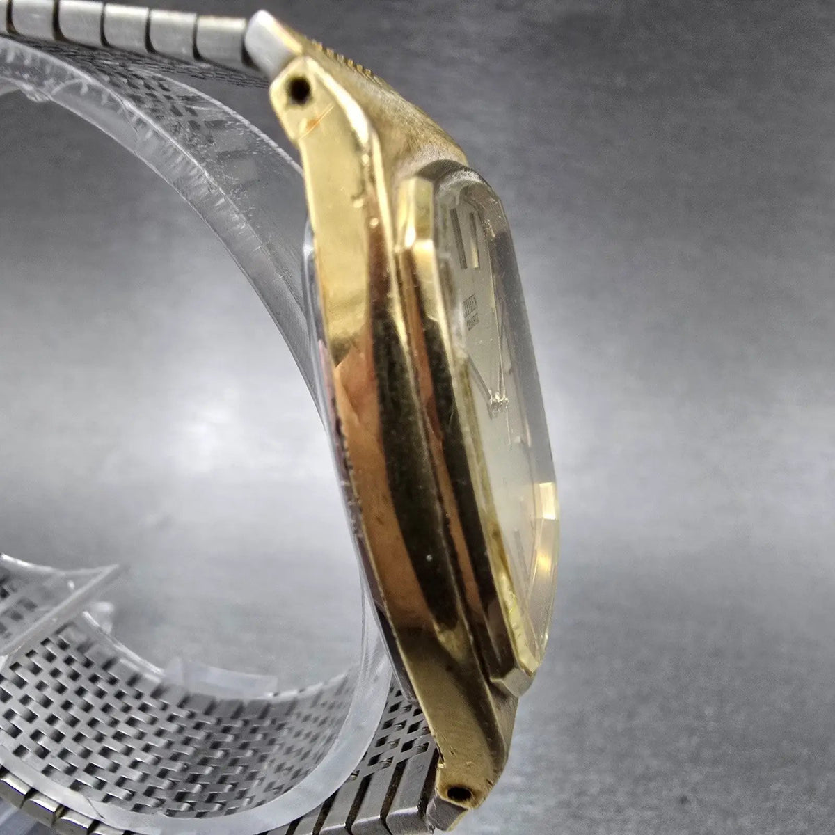 Citizen CQ Watch Men 32mm Gold Dial Gold Tone Rectangle 4-711572 Tank VTG PARTS4