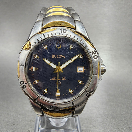 Bulova Marine Star Dive Watch Men 36mm Blue Stainless Date Round 98G71 PARTS0