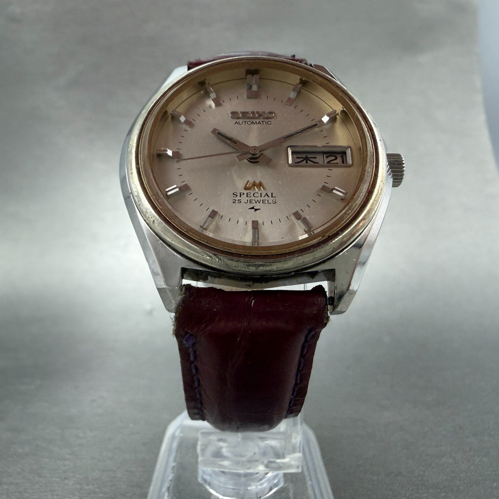 Seiko Lord Matic Watch Men 35mm Silver Dial Silver Tone Daydate 5216-6010 Runs5