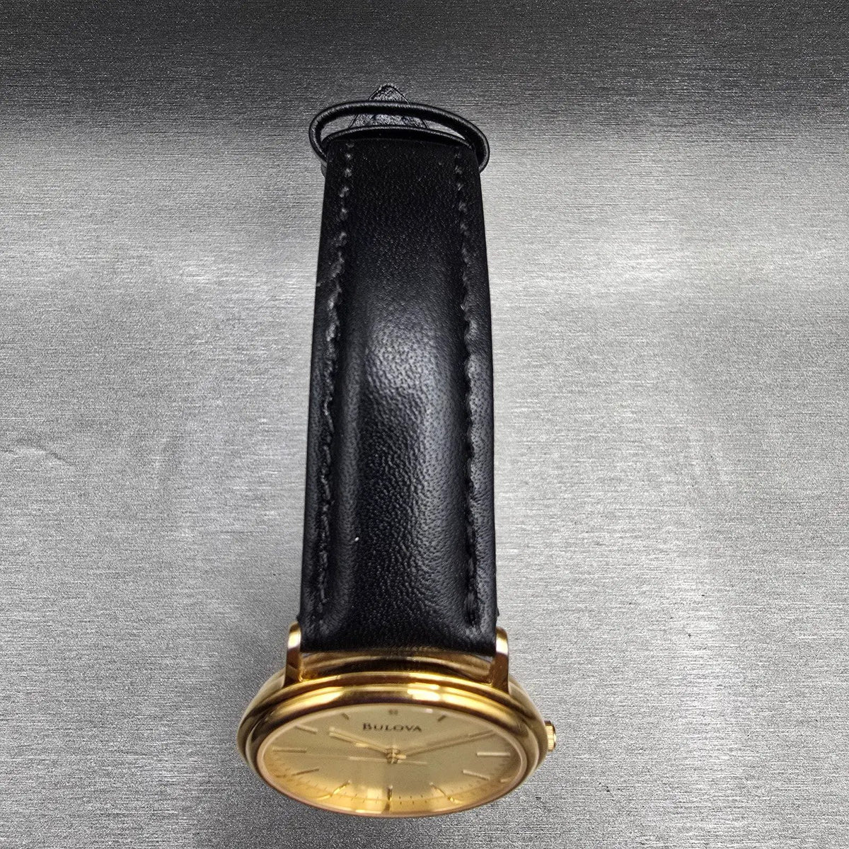 Bulova Watch Men 32mm Champagne Dial Gold Tone Round Leather  New Battery4