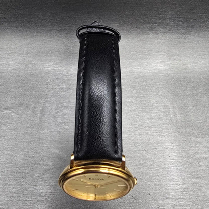 Bulova Watch Men 32mm Champagne Dial Gold Tone Round Leather  New Battery4