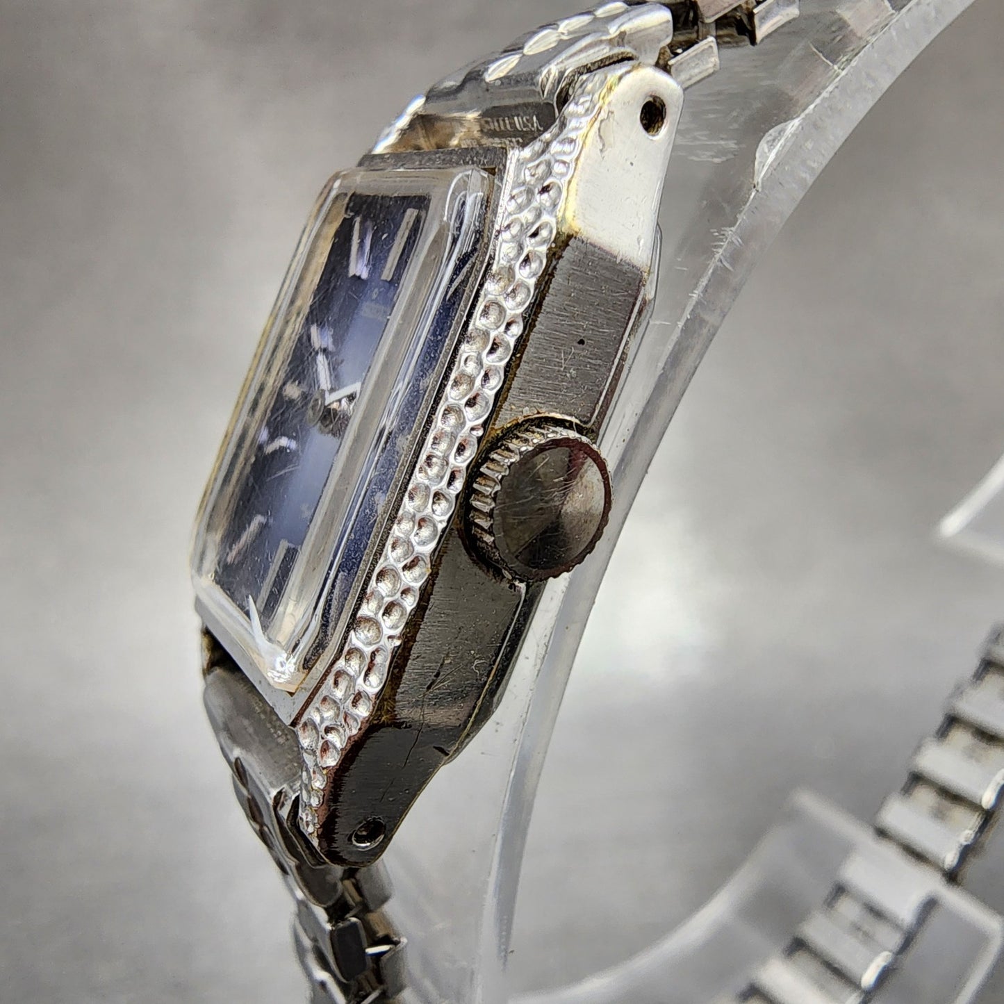 Seiko Tank Watch Women 16mm Blue Dial Silver Tone Octagon Manual 114300 Runs2