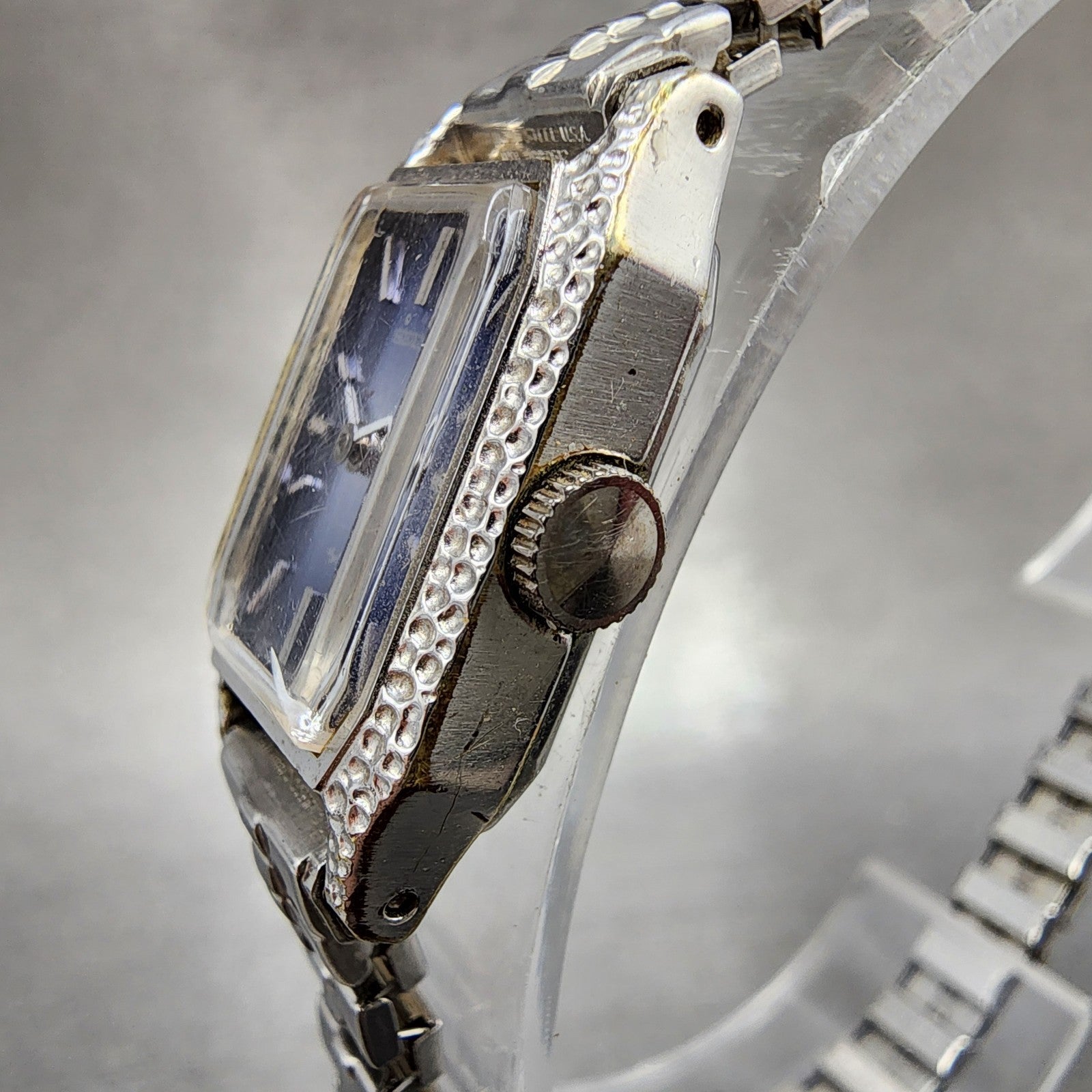Seiko Tank Watch Women 16mm Blue Dial Silver Tone Octagon Manual 114300 Runs2