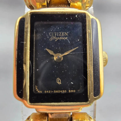 Citizen Elegance Watch Women 14mm Black Dial Two Tone Rectangle 5421 New Battery1