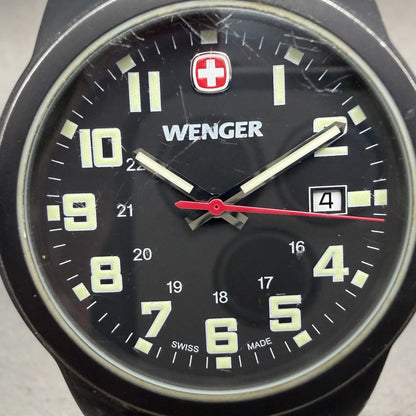 Wenger Watch Men 41mm Black Dial Black Tone Date 7281X Round New Battery1
