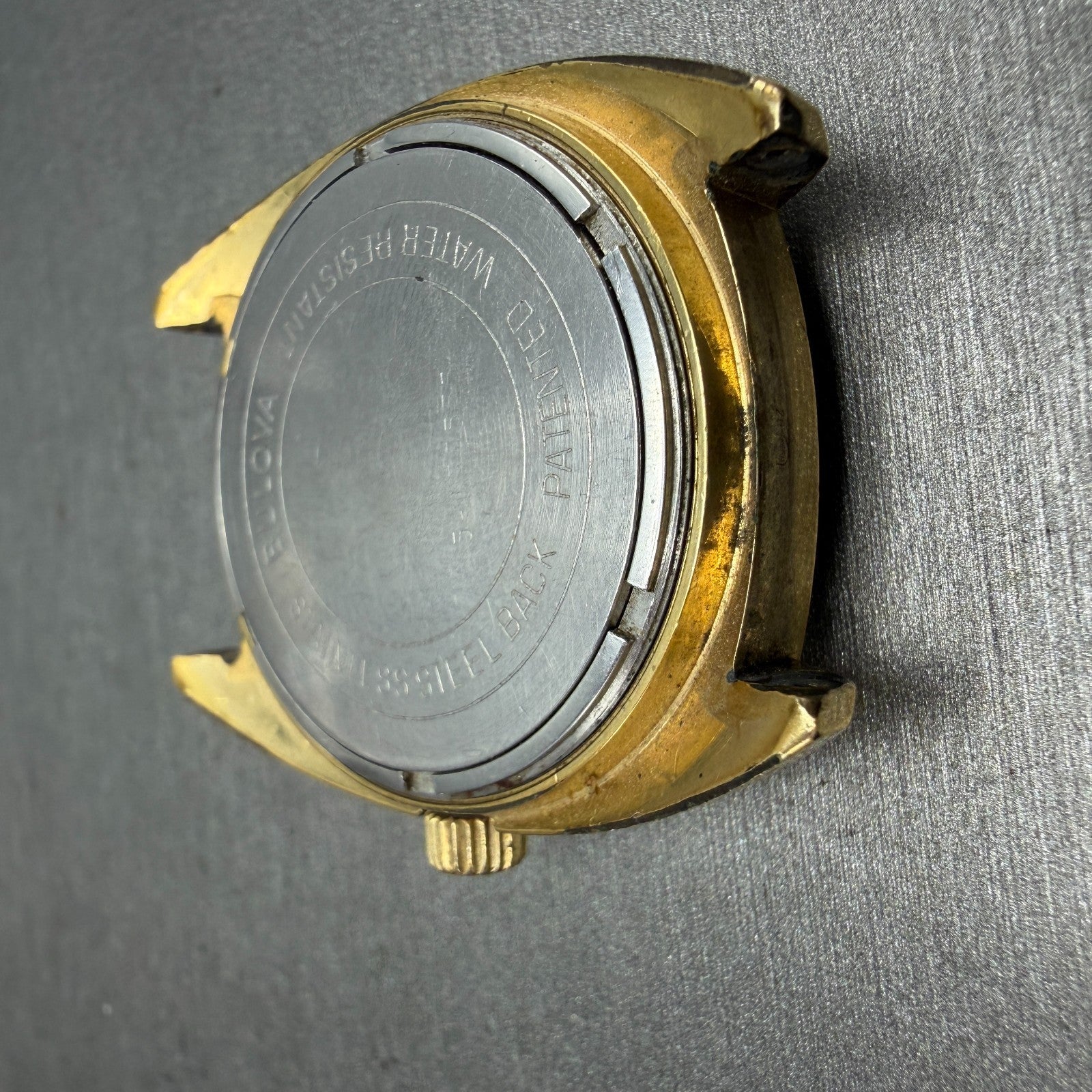 Bulova Accutron Watch Men 35mm Champagne Dial Gold Tone Date Round PARTS Vintage9