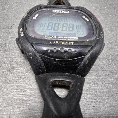 Seiko Super runner Watch Men 43mm Black Alarm Chronograph S680-00A0 Solar READ!!2
