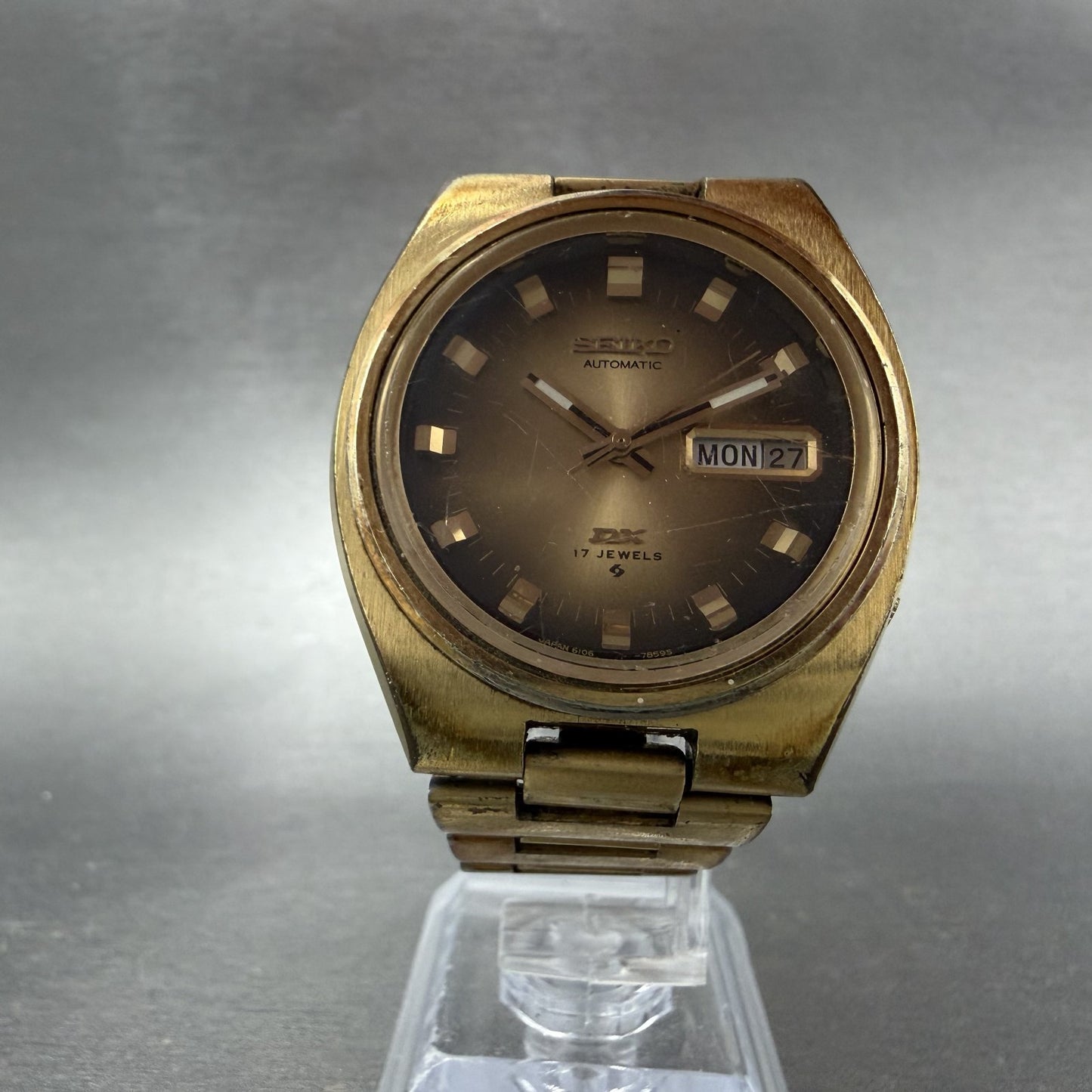 Seiko DX Automatic Watch Men 37mm Brown Dial Gold Tone Daydate 6106-7619 Runs5