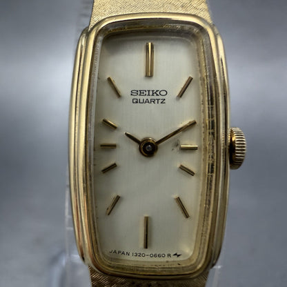 Seiko Tank Watch Women 13mm Champagne Dial Gold Tone 13205549 New Battery ABC1