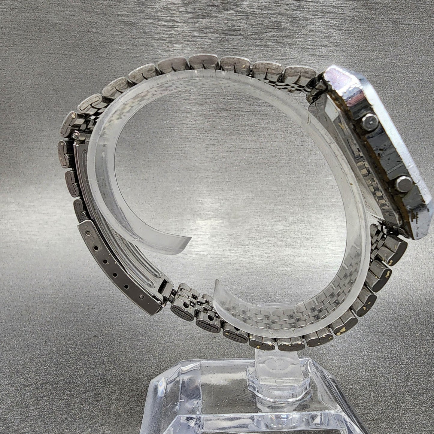 Seiko Digital Watch Men 33mm Alarm Chrono Steel Rectangle G7574050 PARTS9