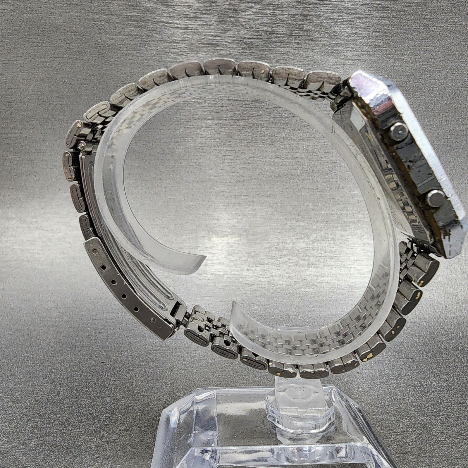 Seiko Digital Watch Men 33mm Alarm Chrono Steel Rectangle G7574050 PARTS9