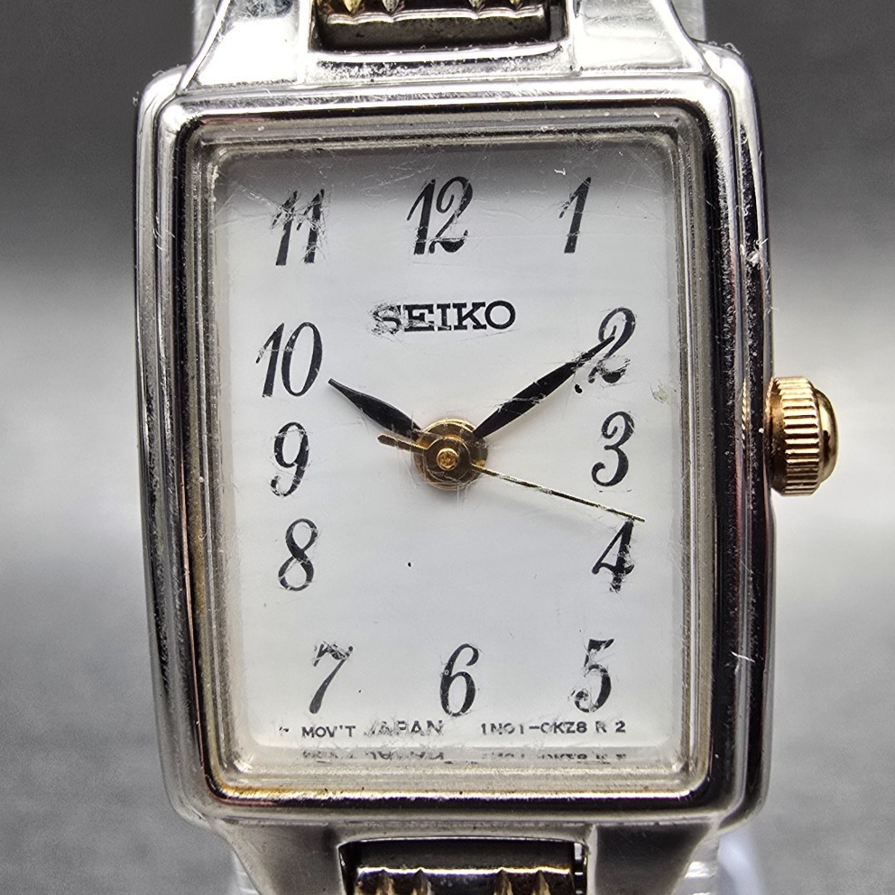 Seiko Tank Watch Women 16mm White Dial Silver Tone Rectangle 1N01-0FH0 New BatKL1