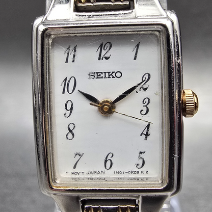 Seiko Tank Watch Women 16mm White Dial Silver Tone Rectangle 1N01-0FH0 New BatKL1