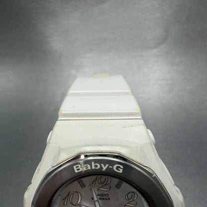 Casio Baby-G Watch Women 38mm White Dial White Case Round BGA-100 New Battery TJ4