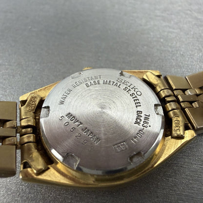 Seiko Watch Women 24mm Black Tone Gold Tone Daydate Round 7N83-0041 New Battery9