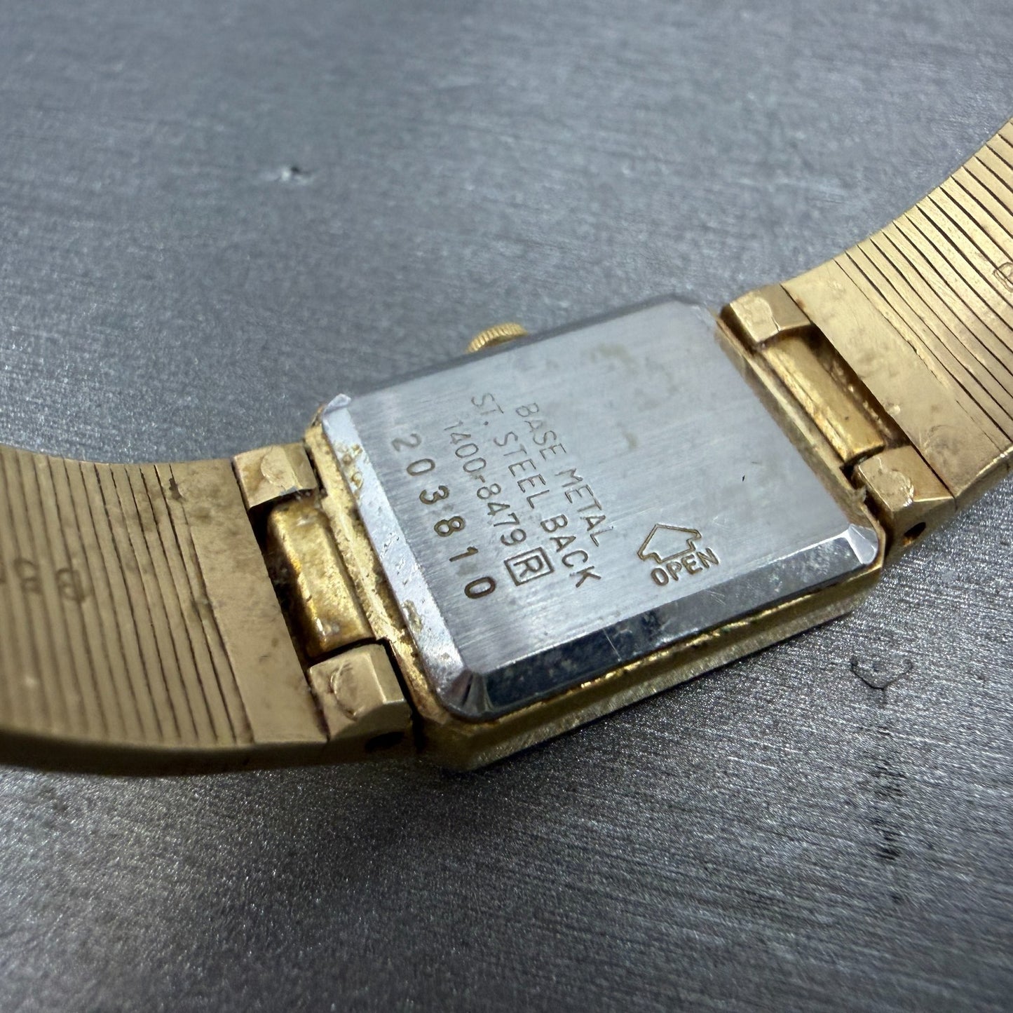 Seiko Watch Women 17mm Black Dial Gold Tone Rectangle 1400-8479 New Battery VTG9