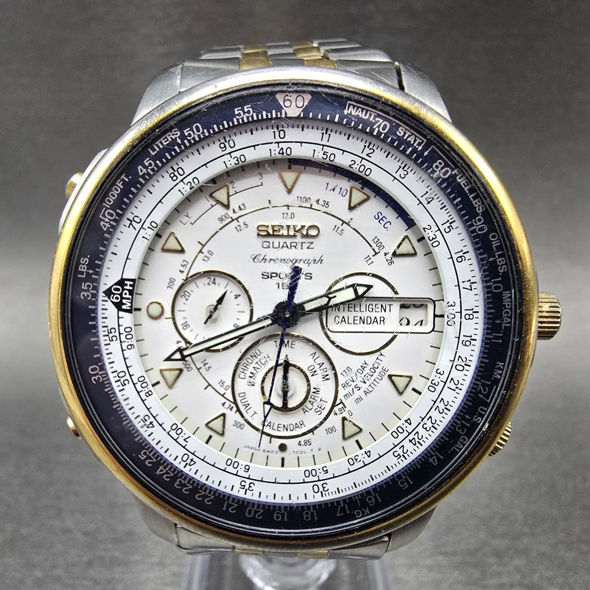 Seiko Sports 150 Chronograph Watch Men 44mm White Dial Two Tone 6M23-7000 PARTS!2