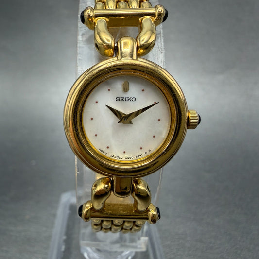 Seiko Watch Women 19mm MOP Dial Gold Tone Round 4N00-0588 New Battery Bracelet0