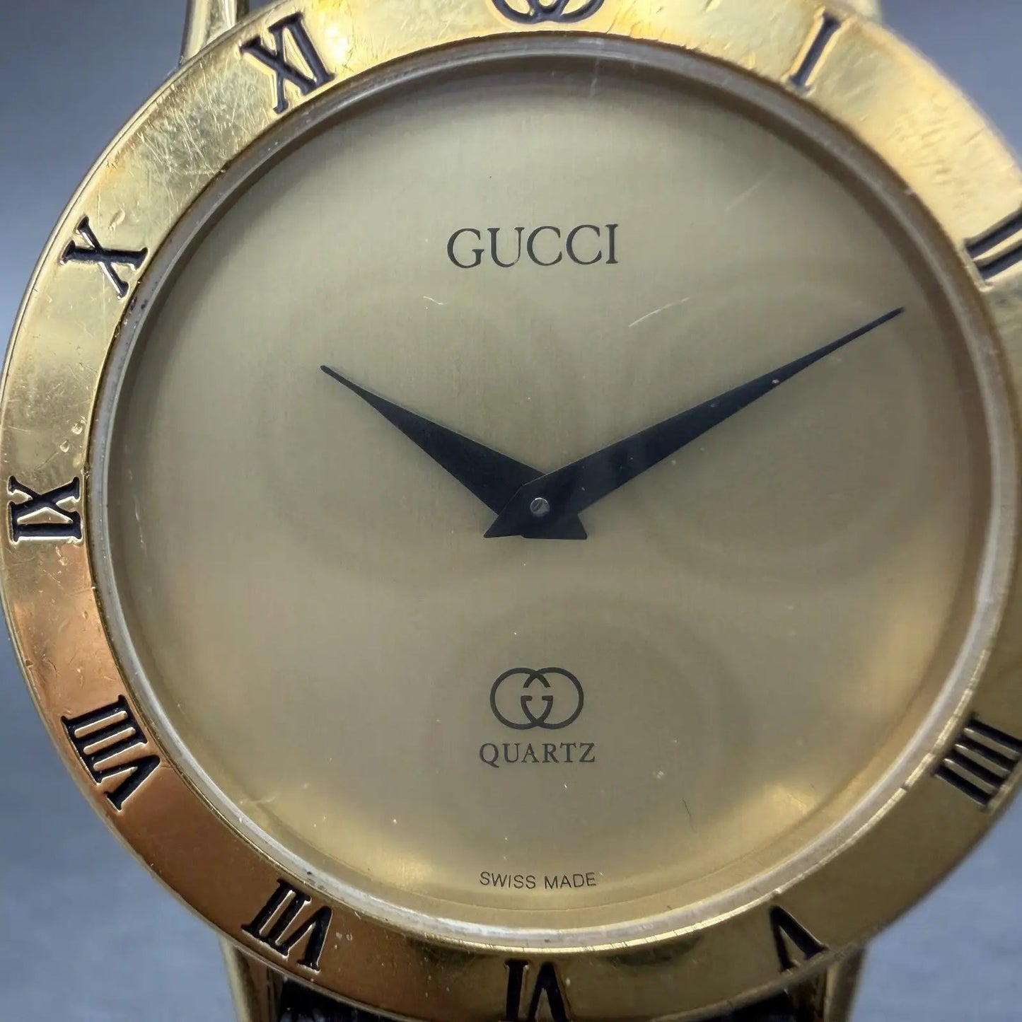 Gucci 3001M Watch Men 33mm Champagne Dial Gold plated Round New Battery VTG1