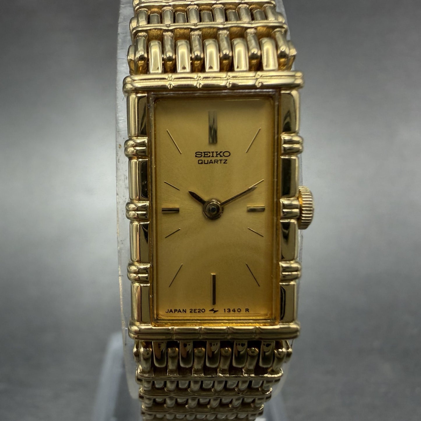 Seiko Tank Watch Women 12mm Champagne Dial Gold Tone 2e20-6109 New Battery 97HD1
