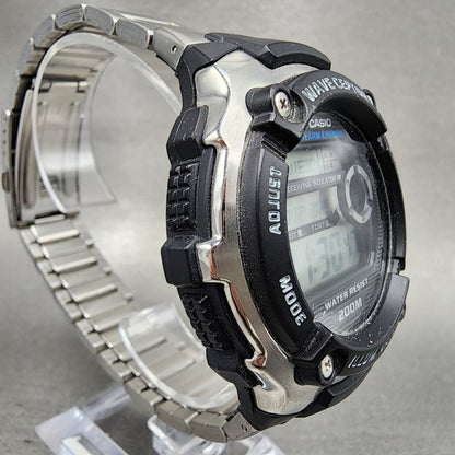 Casio Waveceptor Watch Men 48mm Digital Black Silver Alarm Chrono WV200 New Bat3