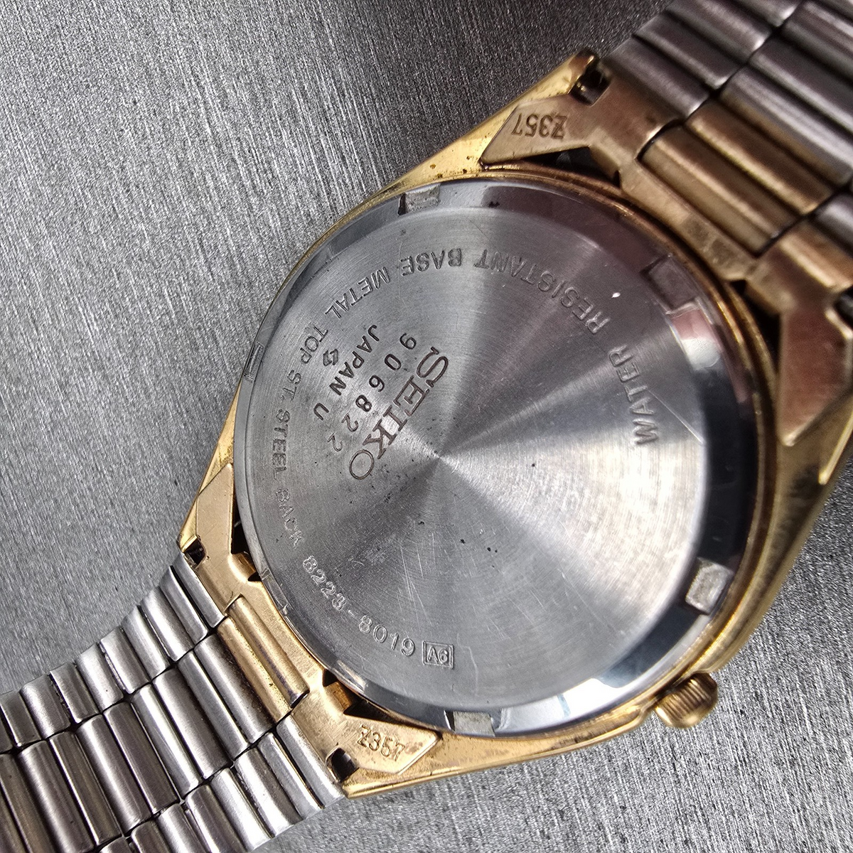 Seiko SQ Watch Men 36mm Gold Dial Gold Tone Daydate Round 8223-8019 New Battery10