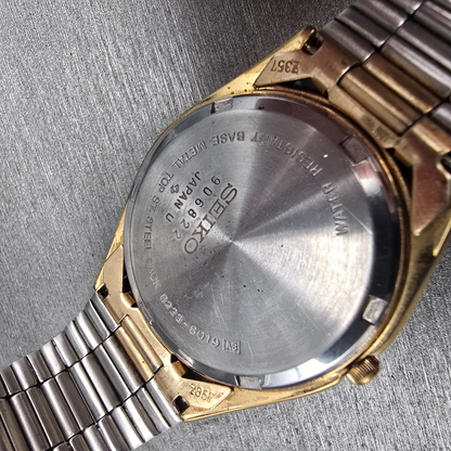 Seiko SQ Watch Men 36mm Gold Dial Gold Tone Daydate Round 8223-8019 New Battery10