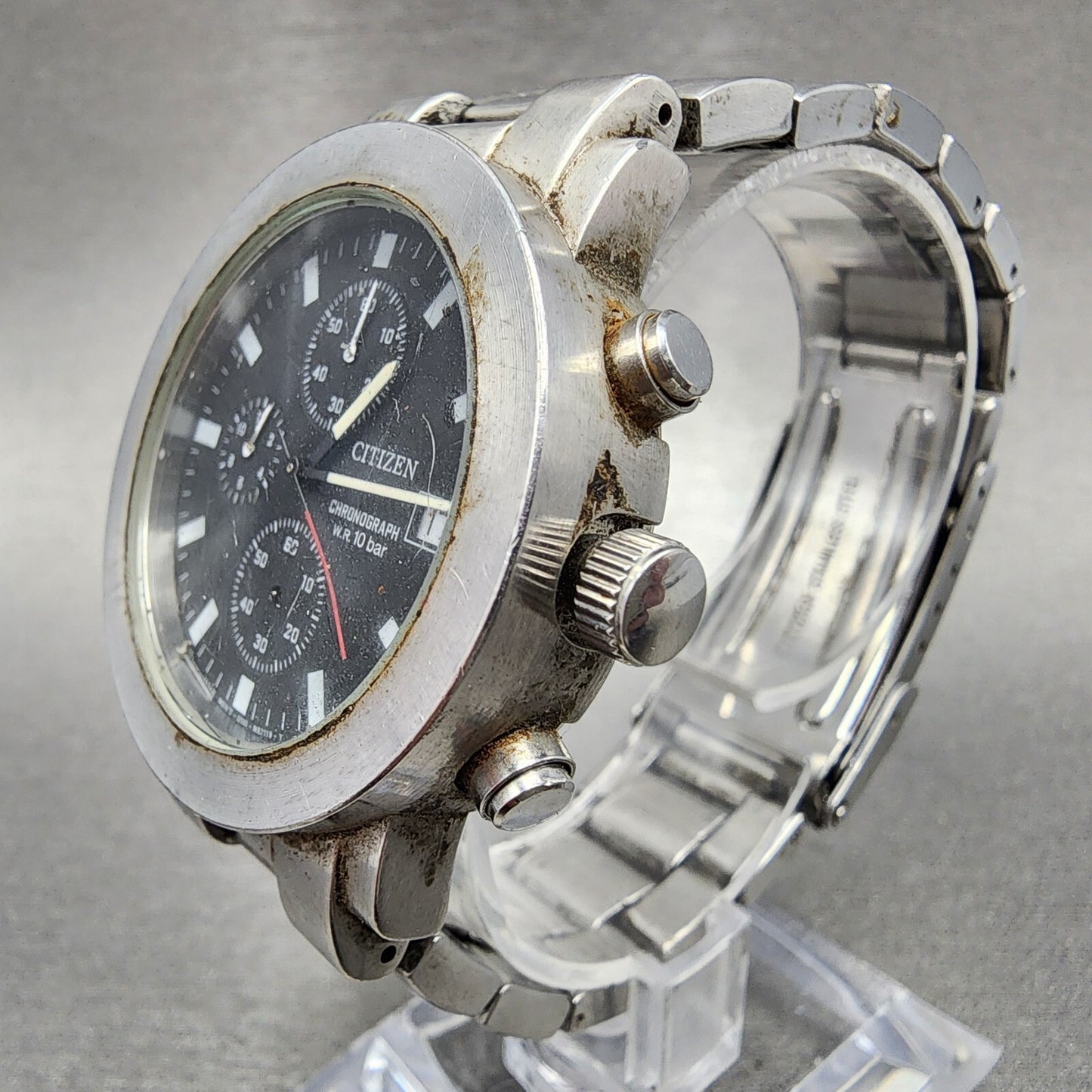 Citizen Chronograph Watch Men 37mm Black Dial Steel Date Round 0510S75438 PARTS3